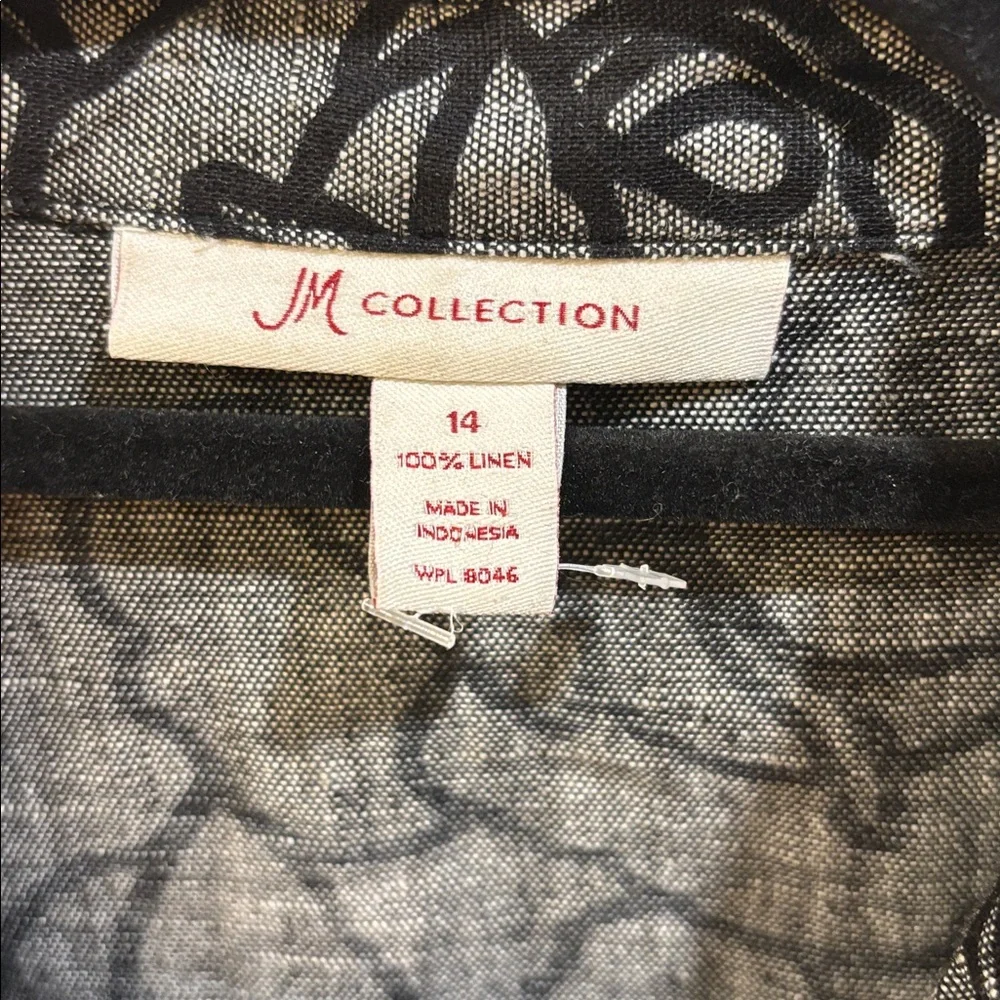 JM COLLECTION BLACK AND GRAY FLORAL DESIGN 100% LINEN JACKET/SHACKET/TOP
SIZE 14 - Picture 3 of 9